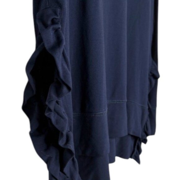 Stella & Dot Long Sleeved Crew Neckline Split Side Ruffled Top - Navy Blue - L - Picture 7 of 10